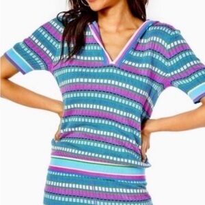 Lilly Pulitzer Pink, Blue and Green Plaid Knit Top and Short Set